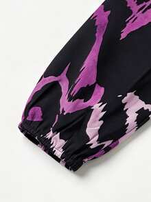 Linhara CURVE Plus Size Asymmetrical Neck Long Sleeve Heart Pattern Print Casual Blouse One Shoulder Top - Purple - View 3