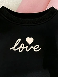 (3套) 秋冬女童幼兒休閒可愛簡約黑白愛心字母蝴蝶結豹紋基本款圓領衛衣與內搭褲 - 彩色 - 查看 3