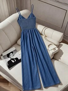 GlowEve Women's Pleated Casual Daily Denim Overall Jumpsuit - Blue - View 2
