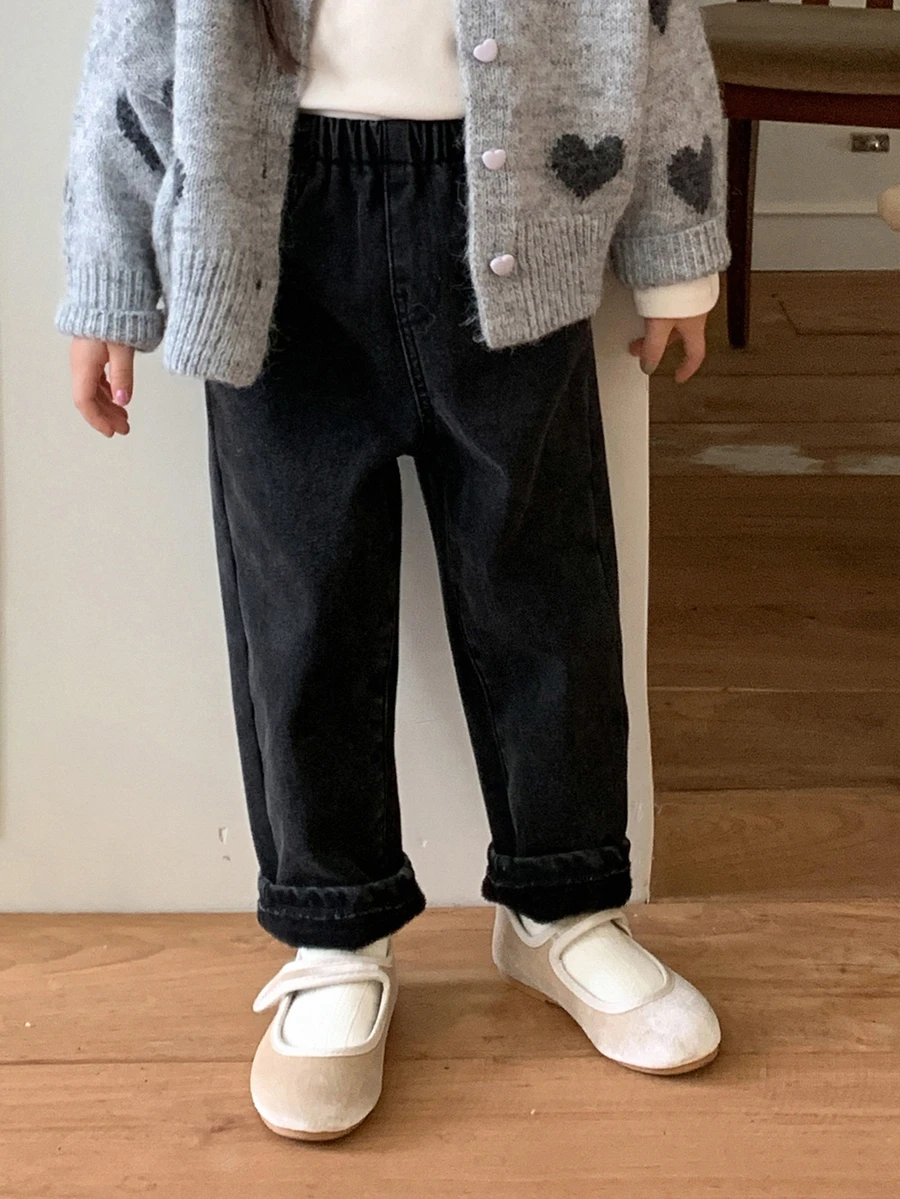 DAZY Baby Girl Casual Versatile Fitted Elastic Waist Denim Long Pants - Black - View 1