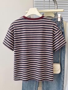 Muvela Women's Casual Round Neck Short Sleeve T-Shirt, Striped T-Shirt - Multicolor - View 2