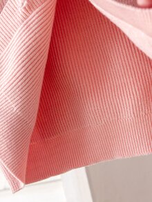 SHEIN Vintaside Kids 4-7歲女童撞色3D蝴蝶結V領羅紋針織開襟衫，小女孩春秋校園戶外百搭寬鬆長袖針織外套 - 粉色 - 查看 7