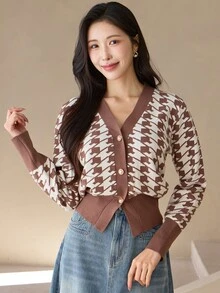 DAZY Women's All-Over Print Casual Versatile Daily Cardigan - Brown - View 4