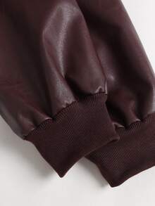 Sweetra Women's PU Leather Short Waist Long Sleeve Jacket - Burgundy - View 4