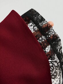 Sweetra 大尺碼女款蕾絲拼接休閒日常裙 - 酒紅色 - 查看 5