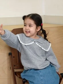 DAZY Infant/Toddler (Girl) Bowknot Fresh Korean Style Casual Spring/Autumn Long Sleeve Sweatshirt - Grey - View 7