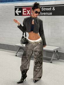 StreetHx Women's Autumn/Winter Short Zip-Up Leopard Print Casual Street Overcoat - Dark Grey - View 3
