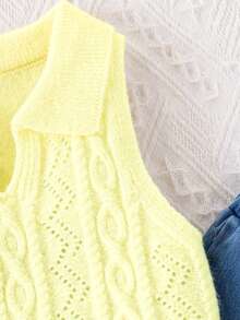 SHEIN Young Girl Solid Color Sleeveless Knit Vest Autumn Fall - Yellow - View 5