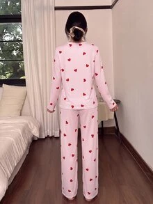 Dream Adore Women's Striped Heart Print Long Sleeve & Long Pants Pajama Set - Multicolor - View 2