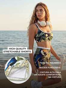 CAJUNI Casual Athletic Shorts With Pocket – Tropical Toucan Print – Gym Wear - Multicolor - View 7