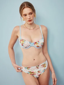 Elorette Women's Bow Decor Floral Lace Fashion Lingerie Set - Baby Blue - View 7