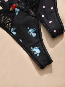 SHEIN Romantic Lace Ditsy Floral Thong Panties 5-Piece Set - Multicolor - View 4