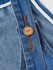 LUMIGAL Plus Size Vacation Button Denim Overalls For Daily Wear - Blue - View 5