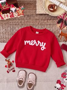SHEIN 2件裝女嬰白色與紅色秋/冬運動衫，聖誕運動衫，聖誕上衣，節慶上衣 - 紅色 - 查看 7