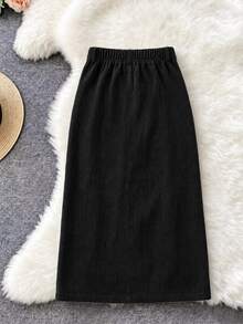 Franclia Women's Solid Color Casual Versatile Daily Wear Pocket Skirt - Black - View 2