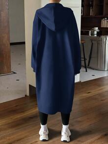 SHEIN EZwear 女款中長版保暖內裡連帽夾克，秋冬新款系列 - 藏蓝色 - 查看 2
