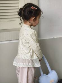 DAZY Infant/Toddler (Girl) Round Neck Polka Dot Korean Style Long Sleeve Top - Apricot - View 2