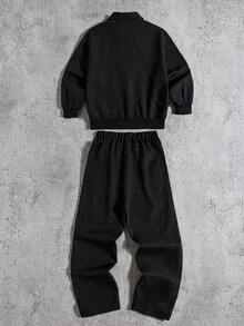 SHEIN Coolqubz 2件組 男士青少年休閒街頭風 白色解構設計立領拉鍊夾克與寬鬆直筒運動長褲套裝，適合休閒酷帥街頭風帥氣造型 - 彩色 - 查看 2