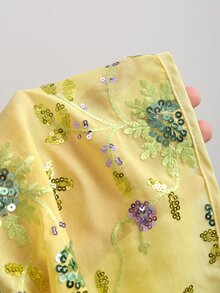 Sweetra 女款春夏新款海灘度假亮片刺繡掛脖綁帶設計前蝴蝶結裝飾可調節性感上衣 - 黃色 - 查看 4