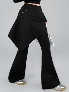 DAZY Autumn Korean Style Asymmetrical Peplum Skirt Black Long Pants Casual Street Fitness Women's Sports Leggings - Black - View 9