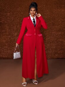 Maweii Plus Size Elegant Professional Suit Jacket And Skirt Set For Commuting - Burgundy - View 4