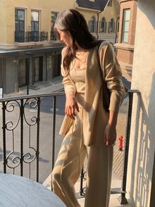 DAZY Women's Casual Long Sleeve Elegant Korean Style Sweater 2 Pieces Set - Apricot - View 1