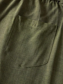 EASEVO Men's Plus Size Solid Color Waist Knot Wide Leg Loose Long Pants - Army Green - View 6