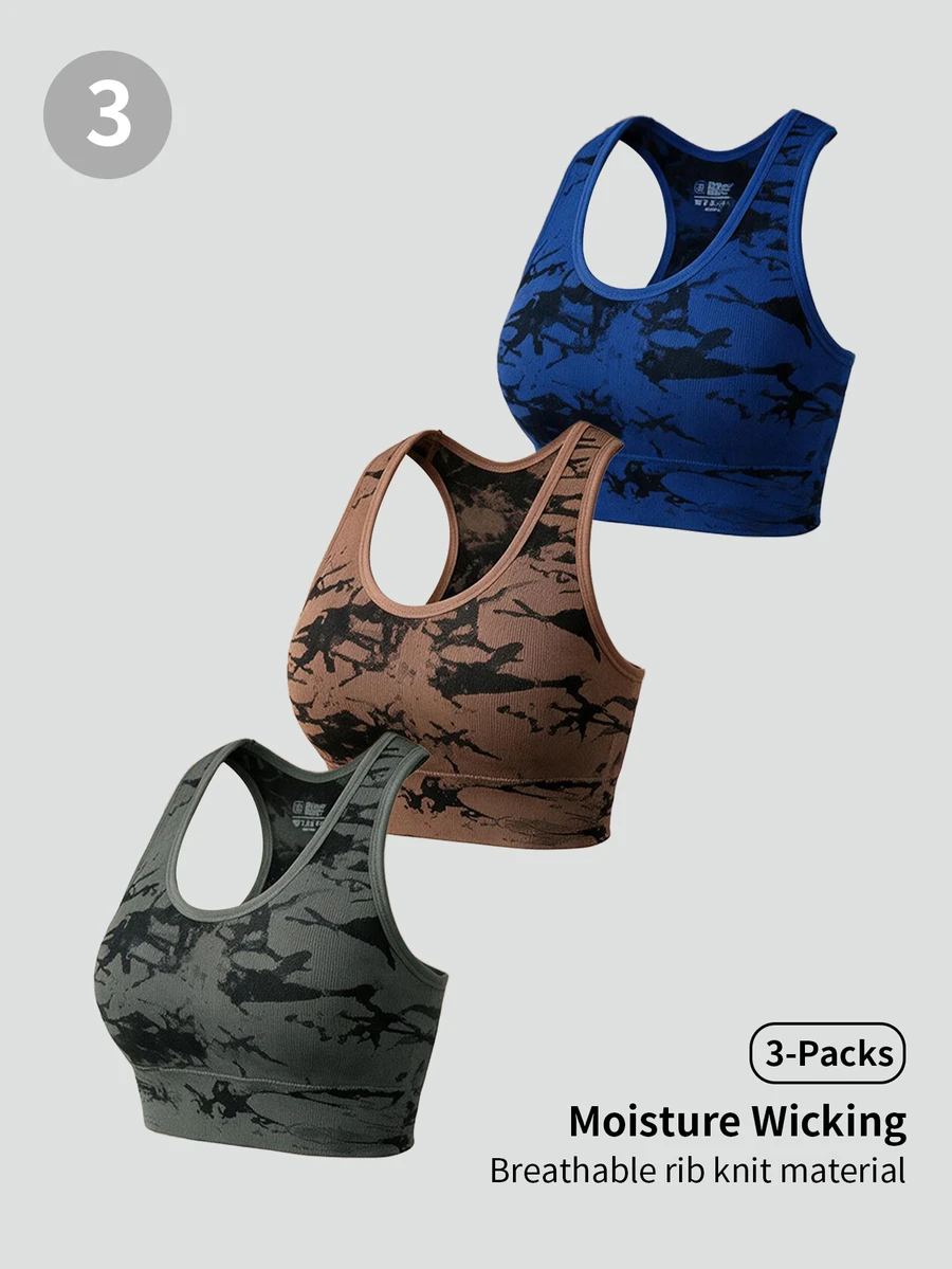 SHEIN Velisys Women's Tie-Dye Everyday Fitness Sports Racerback Bra - Multicolor - View 1