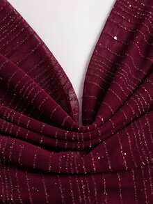 Sweetra Y2K Sexy Textured Fabric Ruched Neck Pleated Crepe Elegant Party Dress - Burgundy - View 5