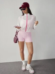 Dewbera Dewbera Women's Raglan Long Sleeve Zip-Up Loose Fit Sports Jacket - Multicolor - View 6