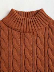 Sweetra 極簡甜美女款秋冬咖啡色寬鬆長袖高領短版上衣與長版針織裙兩件套 - 駝色 - 查看 8