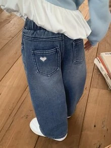 DAZY Infant/Toddler (Girl) Heart Casual Loose All-Season Versatile Denim - Medium Wash - View 2
