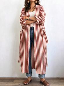 Linhara CURVE 女款長版休閒亞麻外套，適合外出與通勤的休閒外衣 - 紅色 - 查看 4