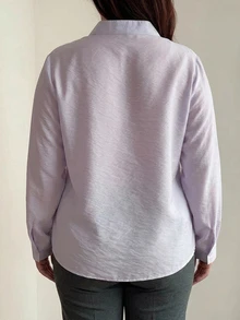 Dazy Plus Solid Color Loose Fit Asymmetrical Collar Long Sleeve Elegant Formal Vacation Spring Autumn Blouse Shirt - Dusty Purple - View 2