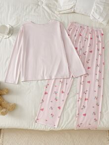 SHEIN 4PCS Tween Girls Pajamas - Pink - View 2