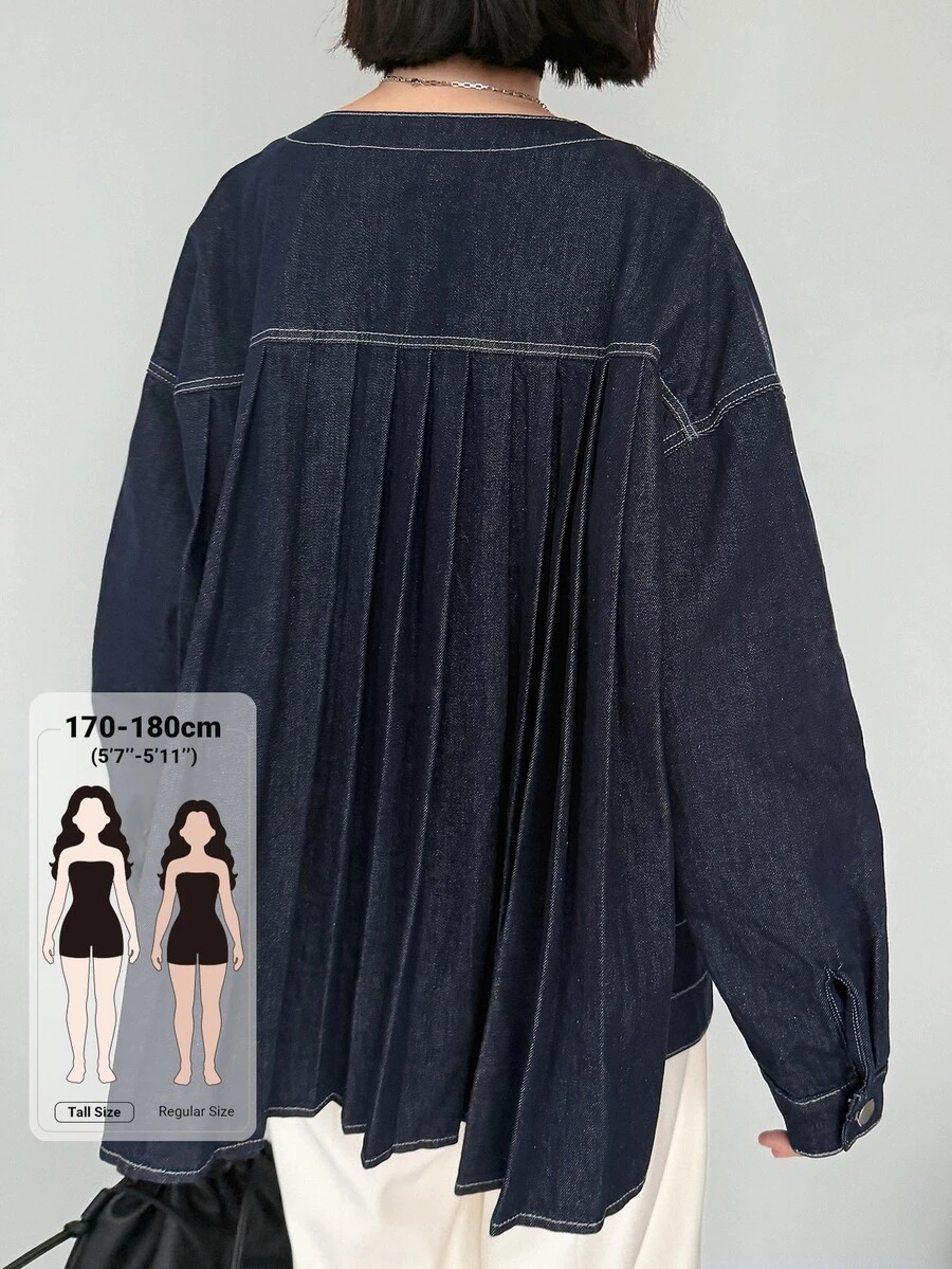 Dazy Tall Women's Loose Casual Ruched Mid-Length Denim Jacket - Dark Wash - View 1