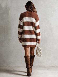 Solivie Women's Autumn/Winter Mink Fur Dress, Camel Color Striped - Camel - View 2