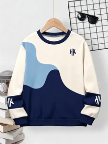 SHEIN 青少年男孩字母印花圓領長袖休閒秋季運動衫 - 彩色 - 查看 4