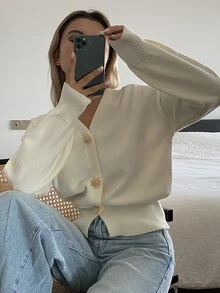 DAZY Women's Solid Color Casual Versatile Daily Outing Cardigan - Beige - View 8