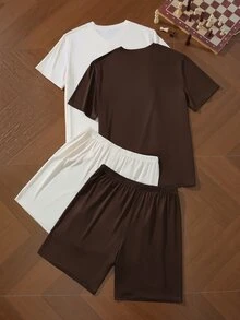 SHEIN Men's Solid Color Crew Neck Short Sleeve Top And Shorts Loungewear Set - Multicolor - View 2