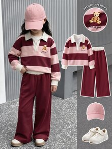 少女時尚休閒豹紋馬術印花翻領V領長袖運動衫 - 彩色 - 查看 5