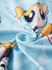 THE POWERPUFF GIRLS X SHEIN Tween Girl Cartoon Print Short Sleeve Top And Shorts Casual Daily Home Sleepwear Set - Blue - View 8