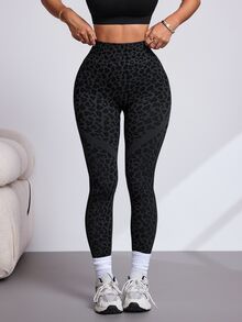 Slayform Women's Leopard Print Mesh Sports Leggings - Dark Grey - View 3
