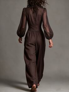 SHEIN Maillard Vintage Style Mesh Petal Sleeve Jumpsuit For Women ...