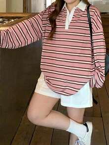 Dazy Plus Korean Style Loose Cute Striped T-Shirt - Pink - View 5