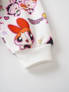 THE POWERPUFF GIRLS X SHEIN Young Girl Cartoon Pattern Casual Daily Long Sleeve Sweatshirt - White - View 6
