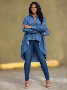 Slaydiva Women's Single-Breasted Casual Daily Denim Jacket - Blue - View 4