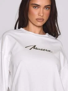 MUSERA Graphic Printed Crewneck Long Sleeve Tee Autumn Winter Fall Coolgirl Holiday Everyday Roadside Renegade - White - View 5