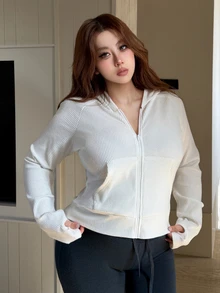 Dazy Plus Korean Style Hooded Sweatshirt Fitted Long Sleeve Spring/Autumn New Sweatshirt Race Day Homewear White Casual Baggy - White - View 6