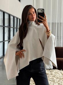 Aloruh Abrigo largo para mujer de estilo minimalista para ir al trabajo, nuevo para otoño/invierno, color albaricoque, con capa de lana, bufanda y abertura asimétrica - Albaricoque - Ver 3